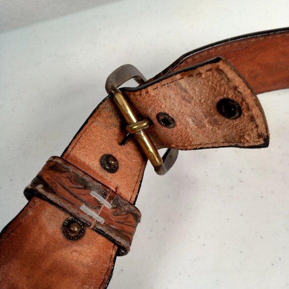 Vintage Larry Mahon Leegin Tooled Leather Belt Personalized Harold Brown Braided - Picture 8 of 16